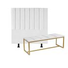 Kit Cabeceira Carla e Calçadeira Industrial 160cm Queen Size Box Ferro Dourado Suede Branco - Ahz Móveis