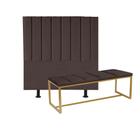 Kit Cabeceira Carla e Calçadeira Industrial 160cm Queen Size Box Ferro Dourado Suede Marrom - Ahz Móveis