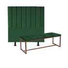 Kit Cabeceira Carla e Calçadeira Industrial 90cm Solteiro Box Ferro Bronze Suede Verde - Ahz Móveis