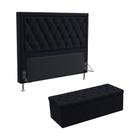 Kit Cabeceira Centaurus 160 Para Cama Box Queen e Calçadeira Sagitarius N-024 Veludo Preto Aradecor