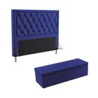 Kit Cabeceira Centaurus 195 King Decorativa e Calçadeira Sagitarius A-019 Couro Artificial Azul Aradecor