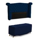 KIT + Cabeceira Com Recamier Baú Dunas Princesa em captonê 0,90 solteiro Cama Box Azul marinho veludo Dalaqua-Decor