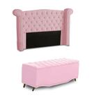 KIT + Cabeceira Com Recamier Baú Dunas Princesa em captonê 1,95 Casal Cama Box Rosa Bebê material sintético Dalaqua-Decor