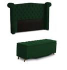 KIT + Cabeceira Com Recamier Baú Dunas Princesa em captonê 1,95 Casal Cama Box Verde escuro Veludo Dalaqua-Decor