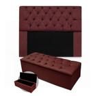 Kit cabeceira cristal casal mais calçadeira 140cm suede bordo - VH MOVEIS