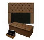 Kit cabeceira cristal queen mais calçadeira 160cm suede marrom - VH MOVEIS