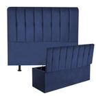 Kit Cabeceira de Cama Box King Com Recamier Akira 195 CM material sintético Azul Marinho - Móveis Mafer