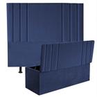 Kit Cabeceira de Cama Box Queen Com Recamier Emi 160 CM Suede Azul Marinho - Móveis Mafer