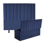 Kit Cabeceira de Cama Box Queen Com Recamier Hana 160 CM Suede Azul Marinho - Móveis Mafer