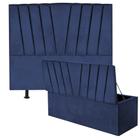 Kit Cabeceira de Cama Box Queen Com Recamier Saori 160 CM Suede Azul Marinho - Móveis Mafer