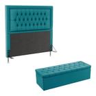 Kit Cabeceira Decorativa Para Cama Box Antares e Calçadeira Sagitarius 195 Para Cama King Sued Azul Turquesa Aradecor