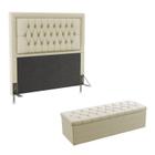 Kit Cabeceira Decorativa Para Cama Box Antares e Calçadeira Sagitarius 195 Para Cama King Sued Bege Aradecor