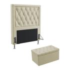 Kit Cabeceira Decorativa Para Cama Box Centaurus 90 Solteiro e Calçadeira Sagitarius Bege Aradecor