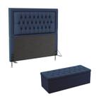 Kit Cabeceira Decorativa Para Cama Box Pegasus e Calçadeira Sagitarius 140 Para Cama de Casal Sued Azul Marinho Aradecor