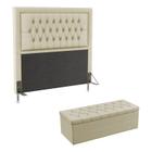 Kit Cabeceira Decorativa Para Cama Box Pegasus e Calçadeira Sagitarius 160 Para Cama Queen Sued Bege Aradecor