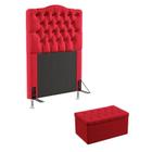 Kit Cabeceira Decorativa Para Cama Box Pollux e Calçadeira Sagitarius 90 Para Cama de Solteiro Sued Vermelho Aradecor