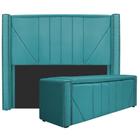 Kit Cabeceira e Calçadeira Baú Casal Minsk P02 140 cm para cama Box Suede Azul Turquesa - Amarena Móveis