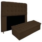 Kit Cabeceira e Calçadeira Baú Estofada Mel 140 cm Casal Com Capitonê Suede Marrom - Doce Sonho Móveis