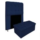 Kit Cabeceira e Calçadeira Baú Estofada Mel 90 cm Solteiro Com Capitonê Suede Azul Marinho - ADJ Decor