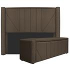 Kit Cabeceira e Calçadeira Baú King Minsk P02 195 cm para cama Box Suede Marrom - Amarena Móveis