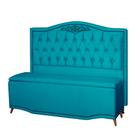 Kit Cabeceira e Calçadeira Baú Maitê Casal Queen 160cm Veludo Azul Turquesa - Montanaris Decor