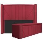 Kit Cabeceira e Calçadeira Baú Queen Minsk P02 160 cm para cama Box Suede Vermelho - Amarena Móveis