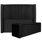 Kit Cabeceira e Calçadeira Baú Solteiro Minsk P02 90 cm para cama Box Suede Preto - Amarena Móveis