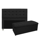 Kit Cabeceira e Calçadeira Copenhague 140 cm Casal Suede Preto - Doce Sonho Móveis