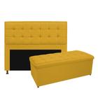 Kit Cabeceira e Calçadeira Copenhague 160 cm Queen Size Suede Amarelo - ADJ Decor