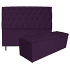 Kit Cabeceira e Calçadeira Liverpool 195 cm King Size Suede Roxo - Doce Sonho Móveis