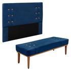 Kit Cabeceira e Calçadeira Recamier Queen 1,60m Gênova Suede Azul Marinho - Pallazio