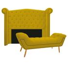 Kit Cabeceira e Calçadeira Veneza 140 cm Casal Suede Amarelo - ADJ Decor