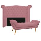 Kit Cabeceira e Calçadeira Veneza 140 cm Casal Suede Rosa Bebê - ADJ Decor