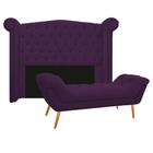 Kit Cabeceira e Calçadeira Veneza 195 cm King Size Suede Roxo - Doce Sonho Móveis