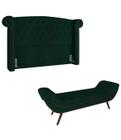 Kit Cabeceira Estofada Box Casal Valencia e Recamier Veneza 140 cm Tca 947 - Veludo Verde