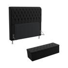 Kit Cabeceira Estofada Decorativa Cama Box Bellatrix 195 Cama King Calçadeira Sagitarius Couro Preto Aradeco