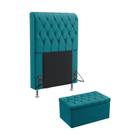 Kit Cabeceira Estofada Decorativa Cama Box Bellatrix 90 Solteiro Calçadeira Sagitarius Sued Azul Turquesa Aradecor