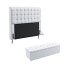 Kit Cabeceira Estofada Decorativa Dama 195 Para Cama King e Calçadeira Sagitarius Couro Artificial Branco Aradecor