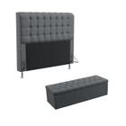 Kit Cabeceira Estofada Decorativa Para Cama Box Dama 195 Para Cama King e Calçadeira Sagitarius Sued Cinza Aradecor