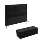 Kit Cabeceira Estofada Decorativa Para Cama Box Maia 160 Para Cama Queen e Calçadeira Sagitarius Sued Preto Aradecor