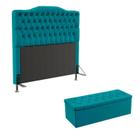 Kit Cabeceira Estofada Decorativa Pollux e Calçadeira Sagitarius 160 Para Cama Queen Sued Azul Turquesa Aradecor