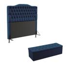 Kit Cabeceira Estofada Decorativa Pollux e Calçadeira Sagitarius 195 Para Cama King Sued Azul Marinho Aradecor