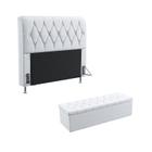 Kit Cabeceira Estofada Decorativa Sirius 195 Para Cama King e Calçadeira Sagitarius Couro Artificial Branco Aradecor