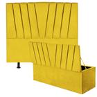 Kit Cabeceira Estofada e Calçadeira Baú Recamier Bélgica 140cm Casal Padrão material sintético Amarelo - Ahz Móveis