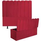 Kit Cabeceira Estofada e Calçadeira Baú Recamier Dallas 160cm Queen Size Sintético Vermelho - Ahz Móveis