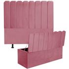 Kit Cabeceira Estofada e Calçadeira Baú Recamier Dallas 195cm King Size Suede Rosa Bebê - Ahazzo Móveis