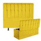 Kit Cabeceira Estofada e Calçadeira Baú Recamier Kiara 140cm Casal Padrão material sintético Amarelo - Ahz Móveis