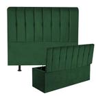 Kit Cabeceira Estofada e Calçadeira Baú Recamier Kiara 140cm Casal Padrão Suede Verde Musgo - Ahz Móveis