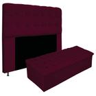 Kit Cabeceira Estofada Mel Cama Box Casal 140 cm mais Calçadeira Baú Mel com Capitonê Suede Bordô para Quarto - AM Decor