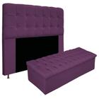 Kit Cabeceira Estofada Mel Cama Box Casal 140 cm mais Calçadeira Baú Mel com Capitonê Suede Roxo para Quarto - AM Decor - Amarena Decor